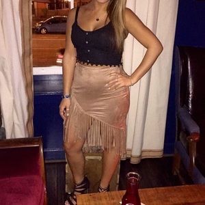 Necessary Clothing midi fringe suede skirt small